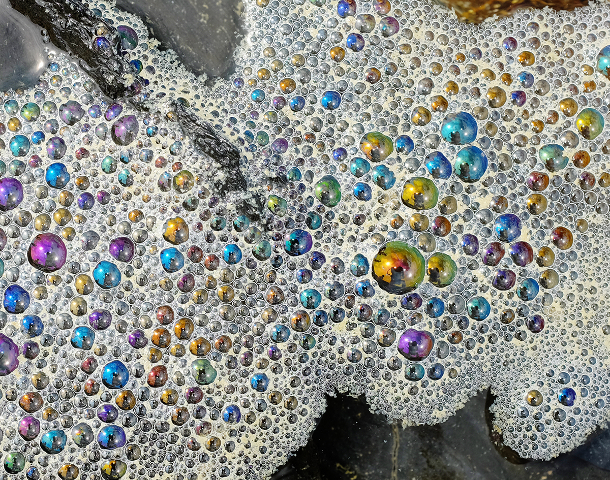 Oily bubbles in water