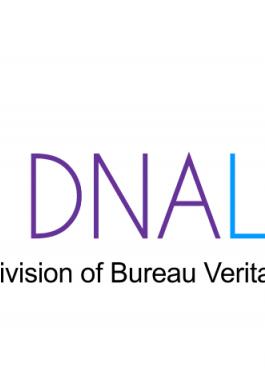 The DNALAB text with an outline of a microscope on the righthand side
