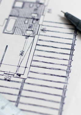 Blueprints with a pen and ruler