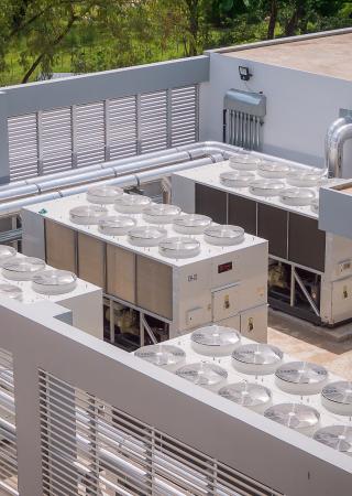Rooftop of a building with high performing HVAC units