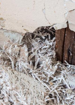 Close up of asbestos inside of a building