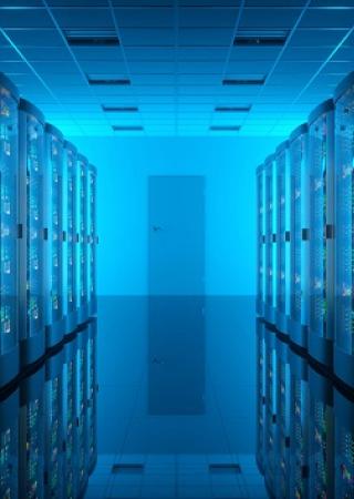 Data Center illuminated blue