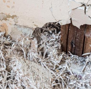 Close up of asbestos inside of a building