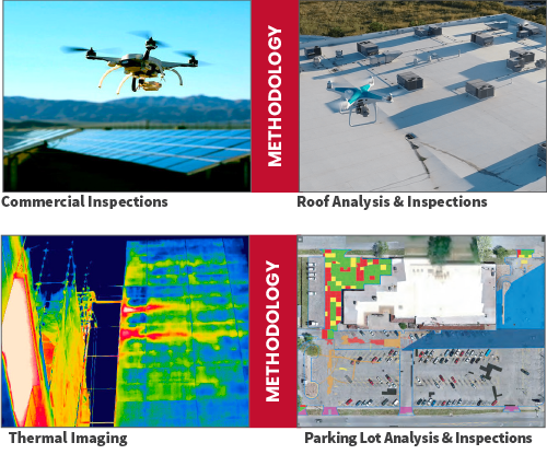 Drones used in Commercial Inspections, Roof Analysis & Inspections, Thermal Imaging, and Parking Lot Analysis & Inspections